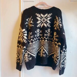 Vintage GAP sweater 100% wool hand knit brown fairisle snowflake pattern medium